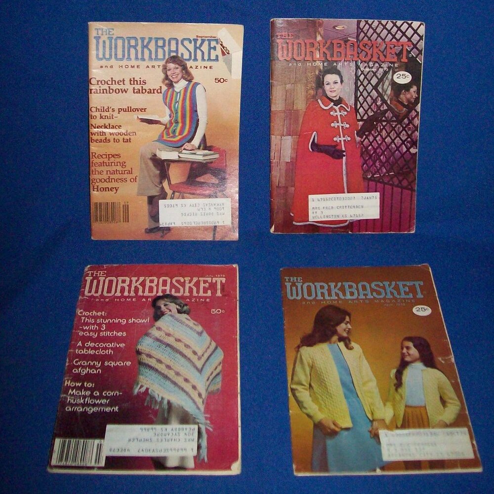 4 Vintage Workbasket Home Arts Magazines 1970s Crochet & Knitting Crafts